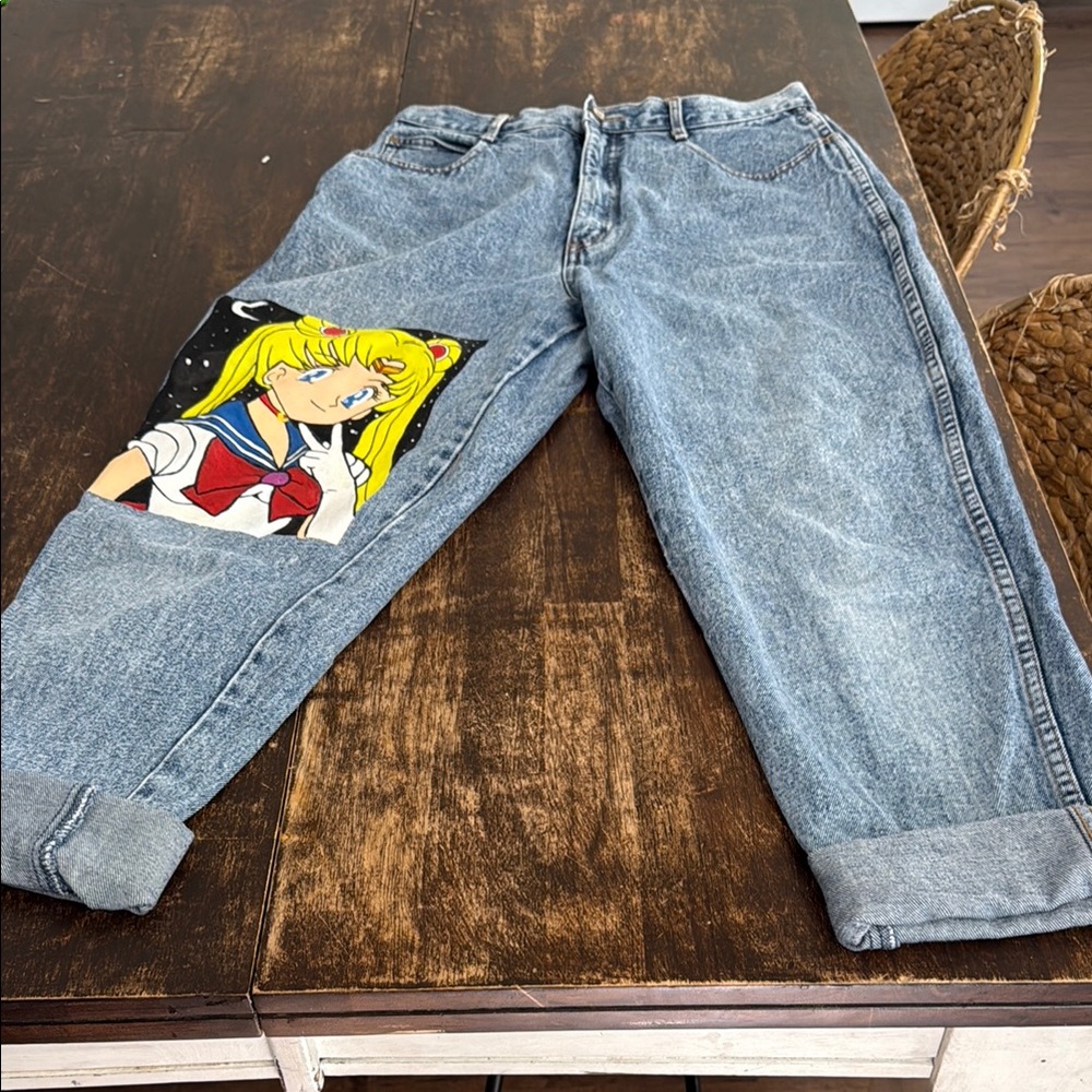 Bill Blass Blue Boyfriend Jeans with Playful Patch